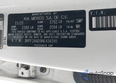 2022 Kia Forte Lxs from USA, damaged, VIN 3KPF24AD9NE434395